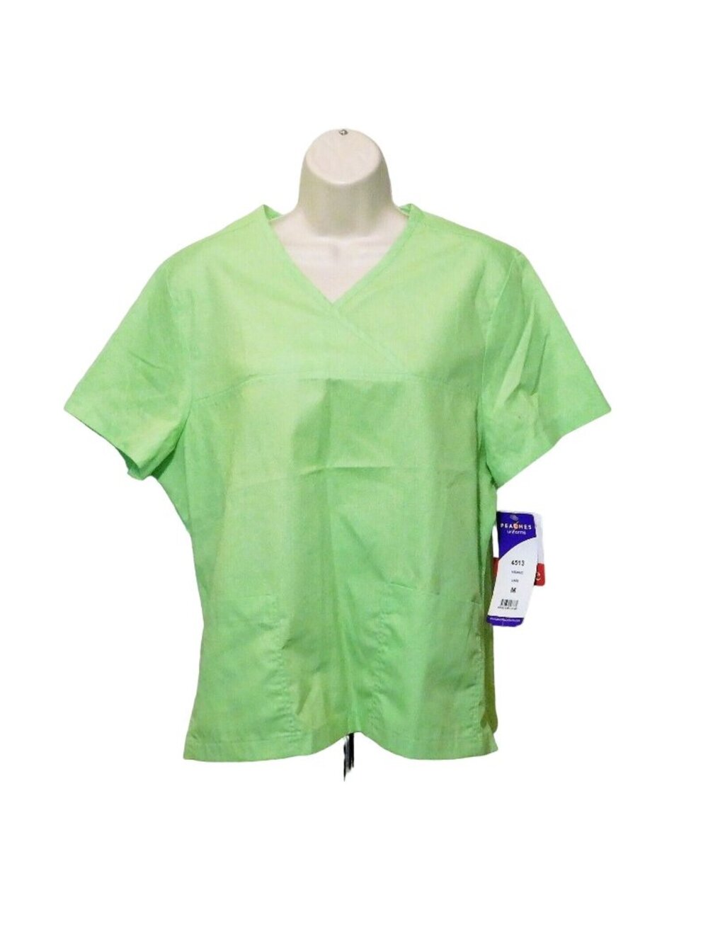 Peaches Scrub Top M Lime Green Short Sleeve Pullover Polyester Cotton NEW